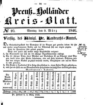 Kreisblatt des Königl. Preuss. Landraths-Amtes Preuss. Holland vom 09.03.1846