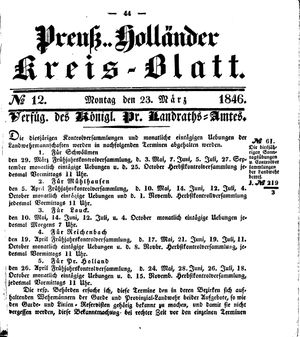 Kreisblatt des Königl. Preuss. Landraths-Amtes Preuss. Holland vom 23.03.1846