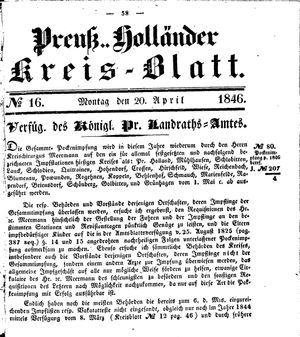 Kreisblatt des Königl. Preuss. Landraths-Amtes Preuss. Holland vom 20.04.1846