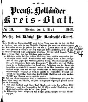 Kreisblatt des Königl. Preuss. Landraths-Amtes Preuss. Holland vom 04.05.1846