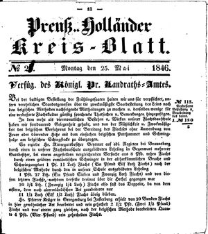 Kreisblatt des Königl. Preuss. Landraths-Amtes Preuss. Holland vom 25.05.1846