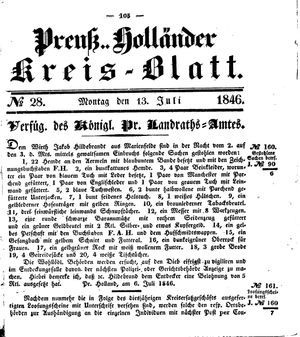 Kreisblatt des Königl. Preuss. Landraths-Amtes Preuss. Holland vom 13.07.1846