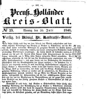 Kreisblatt des Königl. Preuss. Landraths-Amtes Preuss. Holland vom 20.07.1846