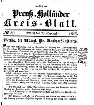 Kreisblatt des Königl. Preuss. Landraths-Amtes Preuss. Holland vom 28.09.1846
