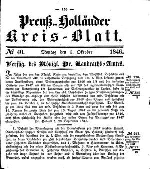 Kreisblatt des Königl. Preuss. Landraths-Amtes Preuss. Holland on Oct 5, 1846