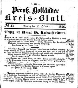 Kreisblatt des Königl. Preuss. Landraths-Amtes Preuss. Holland vom 26.10.1846