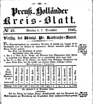 Kreisblatt des Königl. Preuss. Landraths-Amtes Preuss. Holland vom 07.12.1846