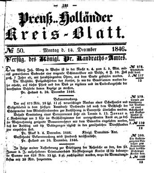 Kreisblatt des Königl. Preuss. Landraths-Amtes Preuss. Holland vom 14.12.1846