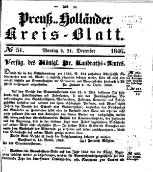 Kreisblatt des Königl. Preuss. Landraths-Amtes Preuss. Holland vom 21.12.1846