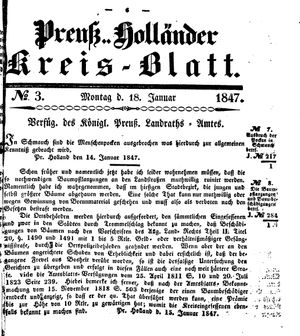 Kreisblatt des Königl. Preuss. Landraths-Amtes Preuss. Holland vom 18.01.1847