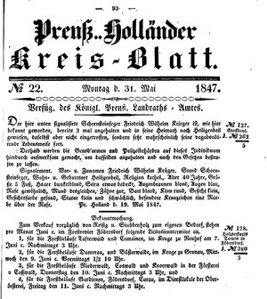 Kreisblatt des Königl. Preuss. Landraths-Amtes Preuss. Holland on May 31, 1847