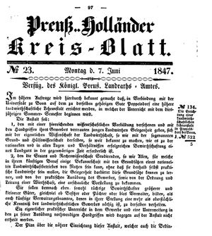 Kreisblatt des Königl. Preuss. Landraths-Amtes Preuss. Holland vom 07.06.1847