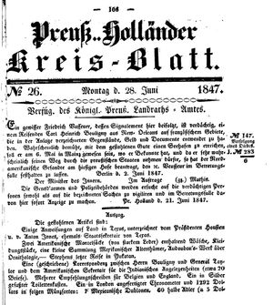 Kreisblatt des Königl. Preuss. Landraths-Amtes Preuss. Holland vom 28.06.1847