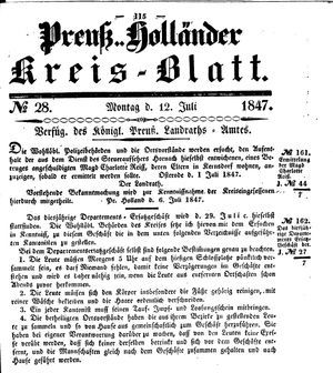 Kreisblatt des Königl. Preuss. Landraths-Amtes Preuss. Holland vom 12.07.1847