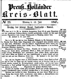 Kreisblatt des Königl. Preuss. Landraths-Amtes Preuss. Holland vom 19.07.1847