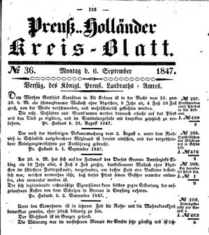 Kreisblatt des Königl. Preuss. Landraths-Amtes Preuss. Holland vom 06.09.1847