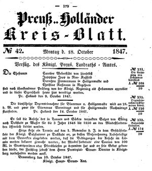 Kreisblatt des Königl. Preuss. Landraths-Amtes Preuss. Holland vom 18.10.1847