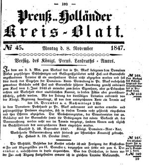 Kreisblatt des Königl. Preuss. Landraths-Amtes Preuss. Holland vom 08.11.1847