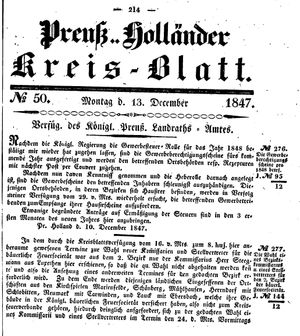 Kreisblatt des Königl. Preuss. Landraths-Amtes Preuss. Holland vom 13.12.1847