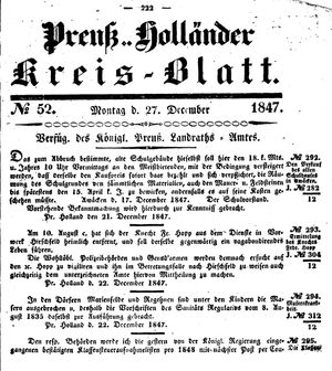 Kreisblatt des Königl. Preuss. Landraths-Amtes Preuss. Holland vom 27.12.1847