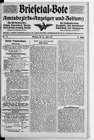 Briesetal-Bote vom 22.06.1915