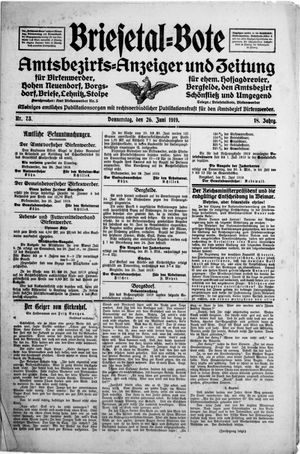 Briesetal-Bote vom 26.06.1919