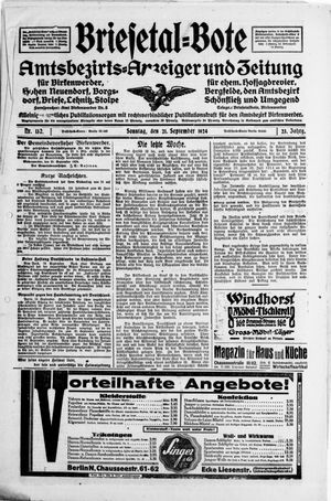 Briesetal-Bote vom 21.09.1924