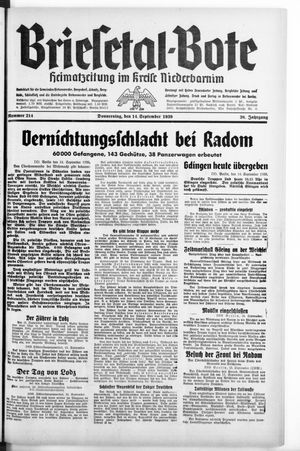 Briesetal-Bote vom 14.09.1939