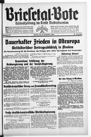 Briesetal-Bote vom 29.09.1939