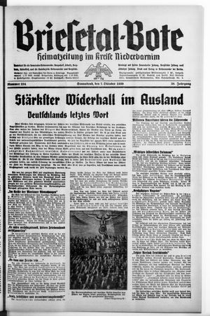 Briesetal-Bote vom 07.10.1939