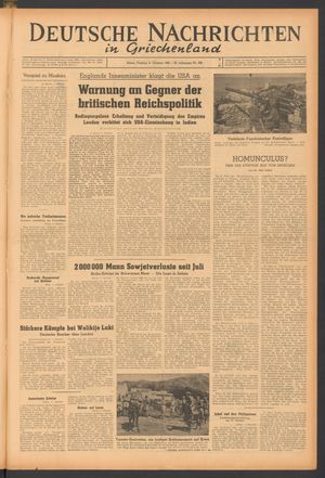 Deutsche Nachrichten in Griechenland vom 08.10.1943