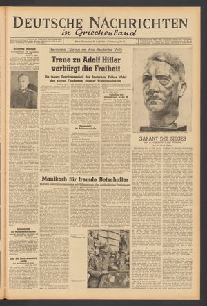 Deutsche Nachrichten in Griechenland vom 20.04.1944