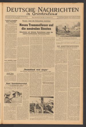 Deutsche Nachrichten in Griechenland vom 22.04.1944