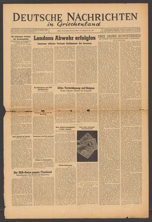 Deutsche Nachrichten in Griechenland vom 22.06.1944