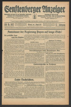 Senftenberger Anzeiger vom 03.08.1932