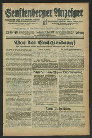Senftenberger Anzeiger vom 13.08.1932