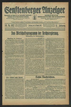 Senftenberger Anzeiger vom 16.08.1932