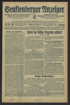 Senftenberger Anzeiger vom 20.08.1932