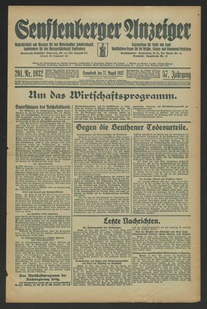 Senftenberger Anzeiger vom 27.08.1932