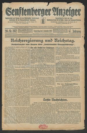 Senftenberger Anzeiger vom 01.09.1932