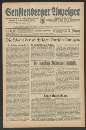 Senftenberger Anzeiger vom 12.09.1932