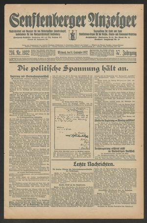 Senftenberger Anzeiger vom 14.09.1932