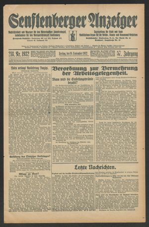 Senftenberger Anzeiger vom 16.09.1932