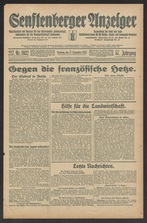 Senftenberger Anzeiger vom 27.09.1932