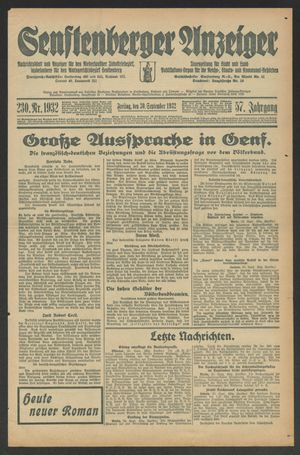 Senftenberger Anzeiger vom 30.09.1932