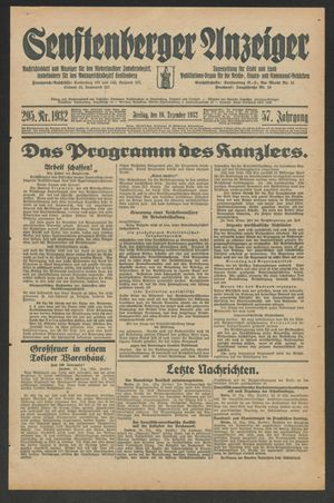 Senftenberger Anzeiger vom 16.12.1932
