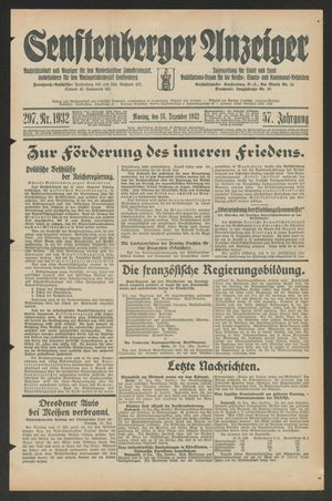 Senftenberger Anzeiger vom 18.12.1932