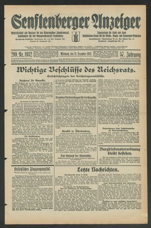 Senftenberger Anzeiger vom 21.12.1932