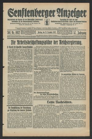 Senftenberger Anzeiger vom 23.12.1932