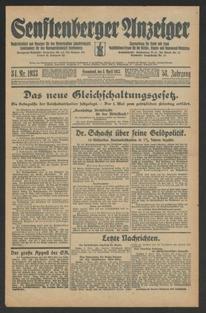 Senftenberger Anzeiger vom 08.04.1933